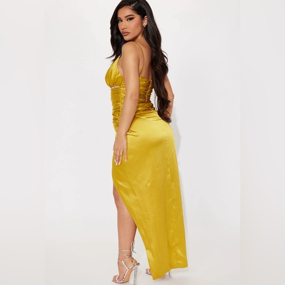 Perfect Homecoming FIND - Fashion Nova Ella Satin Maxi Dress - Mustard - Picture 2 of 3